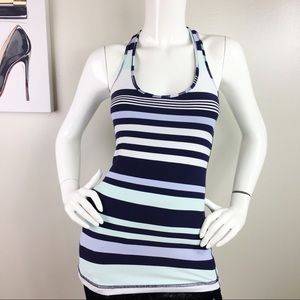 Lululemon blue Striped multicolor T-strap top L-10